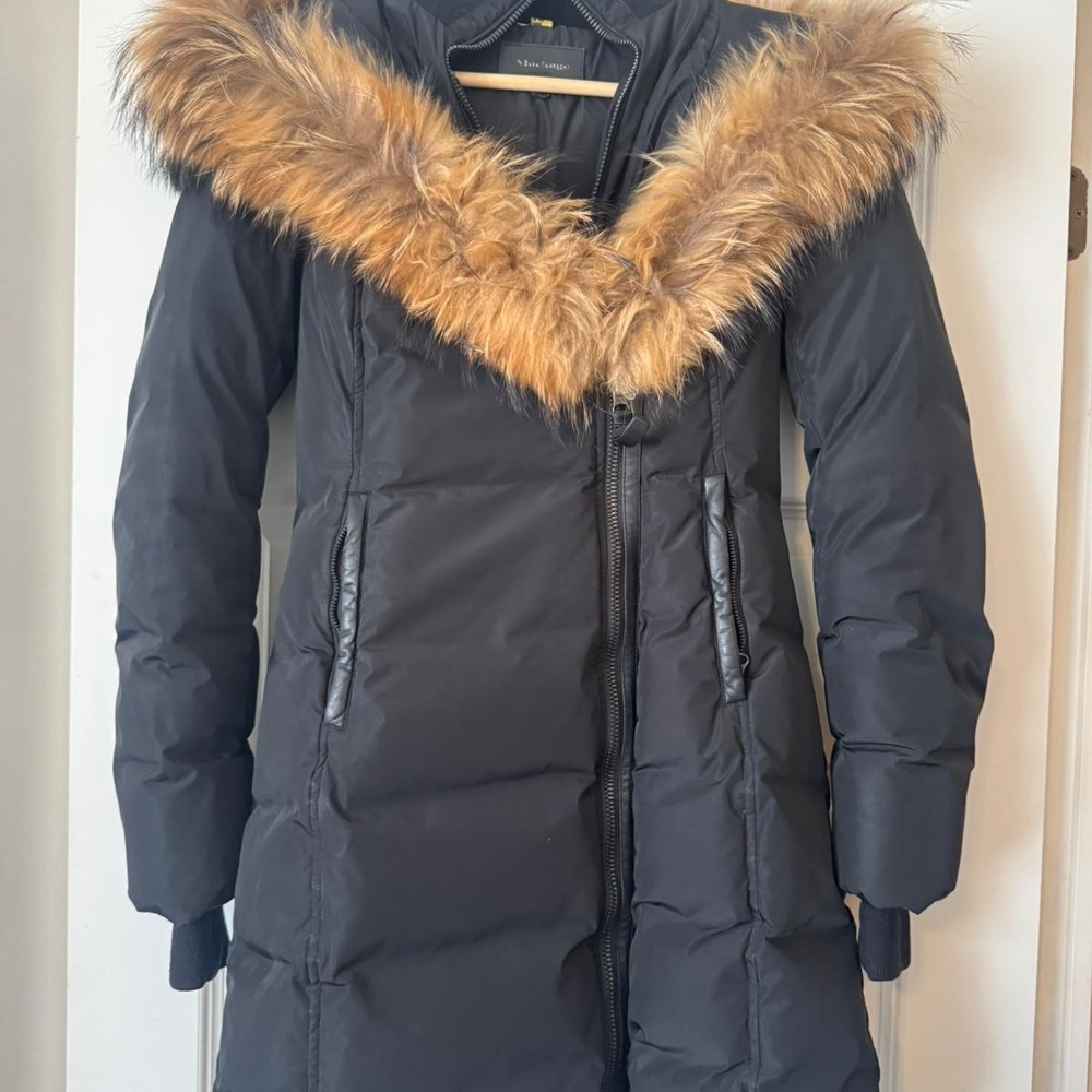 Mackage Black Puffer Coat with Faux Fur Collar